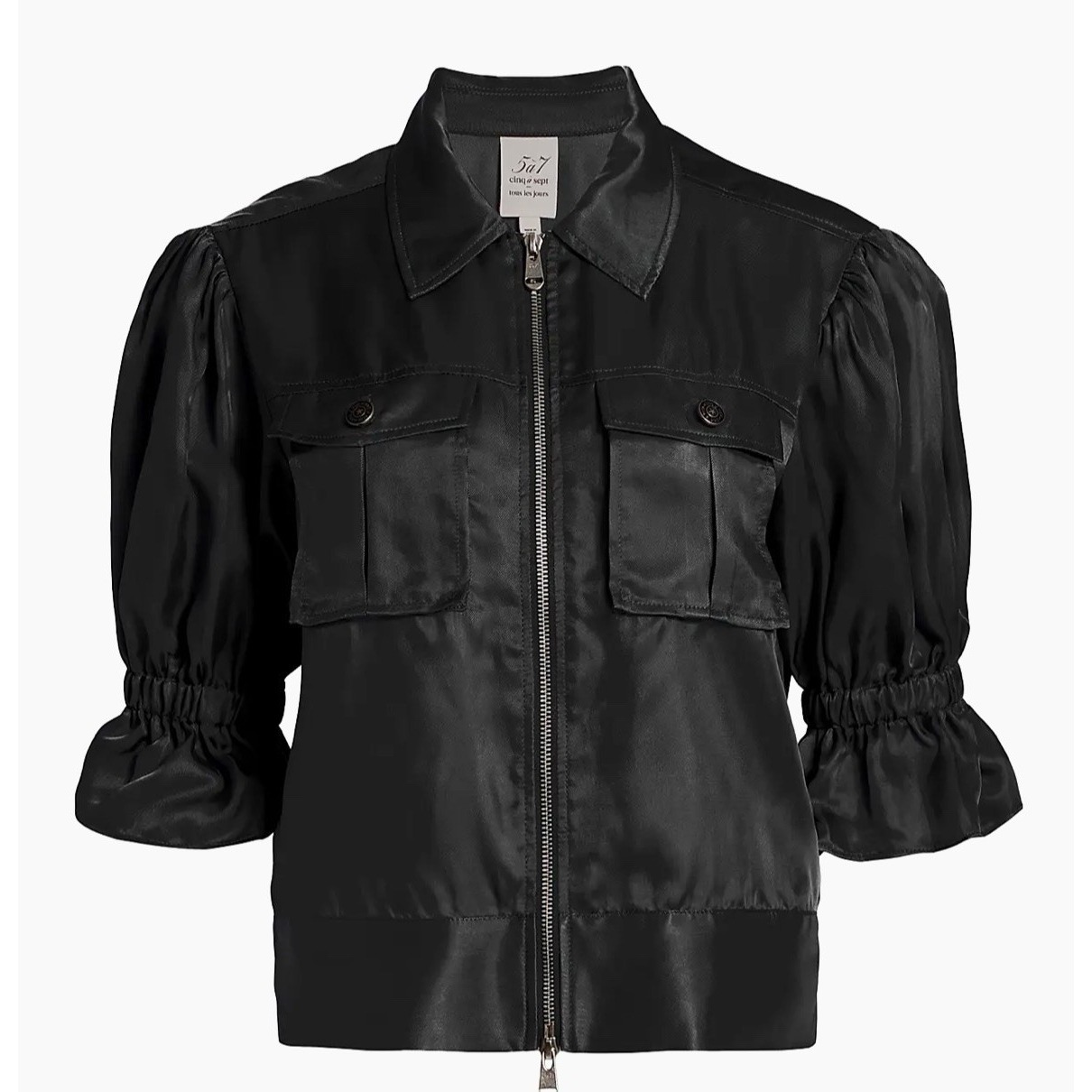 Cinq Sept Vogue Fashion Silk Holly Puff Sleeve Black Utility Jacket Nwt Sz Med